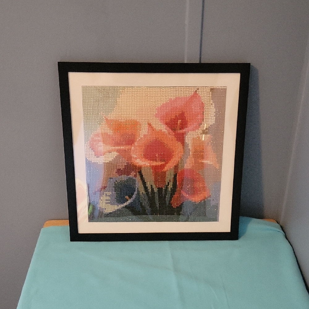 🆕️ Handmade Colorful Tulips diamond art with black frame 12x12